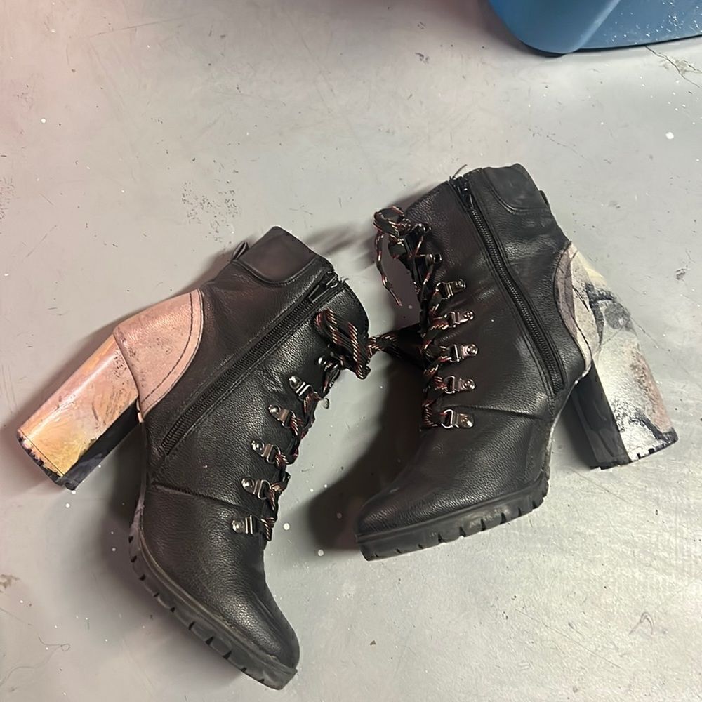 Black Marble Hydro Dipped Ankle Boots | Edgy Streetwear Statement